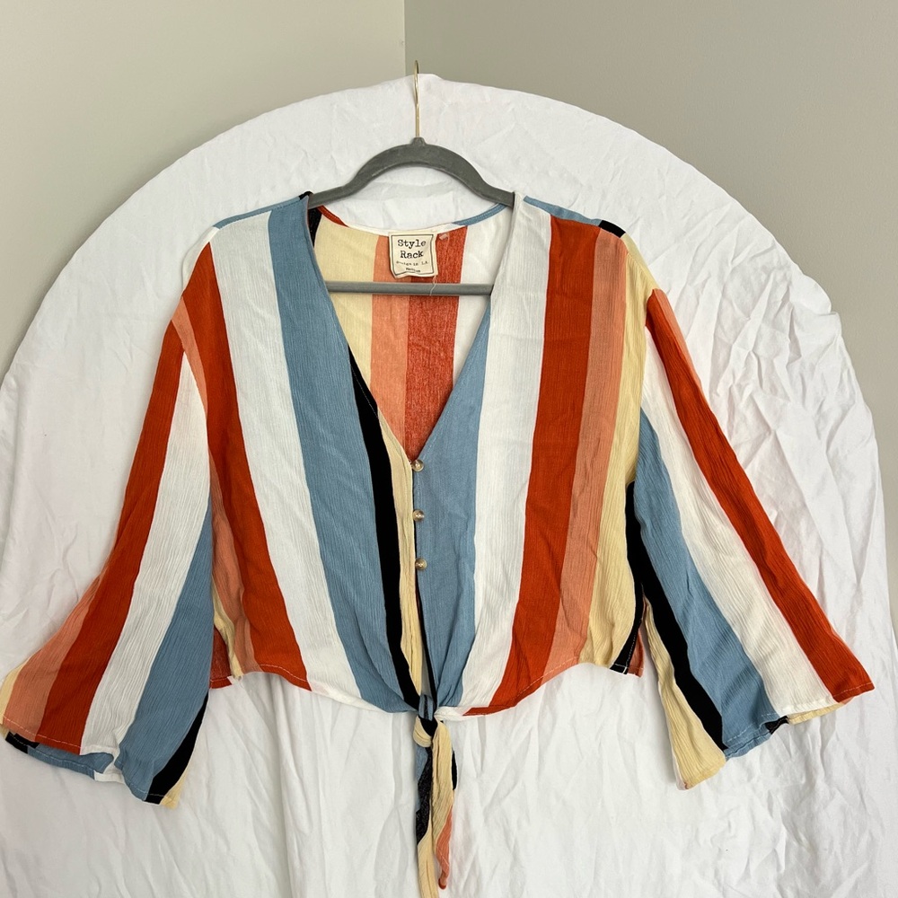 Striped Front Tie Crop